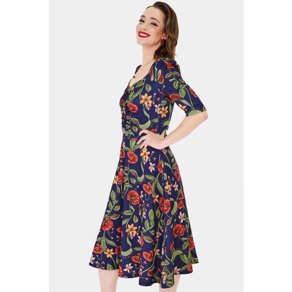 Voodoo Vixen - Venus Flytrap Flare Robe Ã©vasÃ©e - Bleu foncÃ©